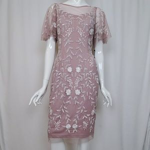 Adrianna Papell Dusty Pink Short Beaded Midi Dress
